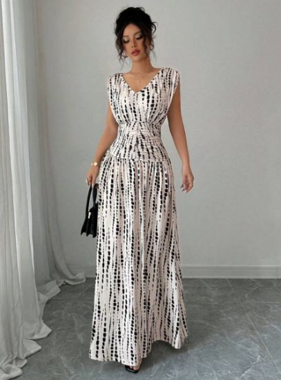 Picture of Elenzga Women's Elegant Tailored V-Neck Print Dress