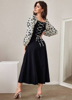 Picture of Modelyn Women's Maxi Dress with Allover Butterfly Print & Lantern Sleeves