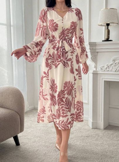 Picture of DAZY Women's V-Neck Puff Sleeve Knee-Length Floral Dress