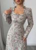 Picture of Mulvari Women's Square Neck Floral Print Vintage-Style Long Sleeve Dress