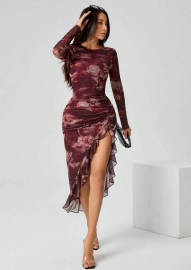 Picture of SHEIN PETITE Women's Party Dress with Asymmetrical Hem & Slit