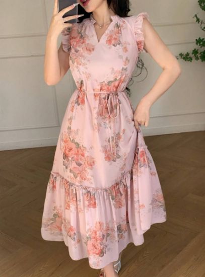 Picture of DAZY Women's Chiffon Midi Dress with Floral Print & Ruffle Hem