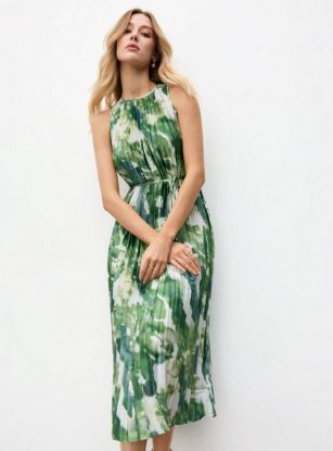 Picture of Women’s Summer Dress – Green & White Gradient Batik, Belted, sleeveless