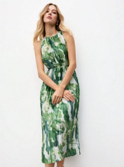 Picture of Women’s Summer Dress – Green & White Gradient Batik, Belted, sleeveless