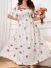 Picture of Women's Plus Size Dress –  Floral Print, Square Neckline