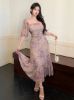 Picture of Women's Elegant Chiffon Midi Dress – Square Neckline, Ditsy Floral, Ruffle Hem
