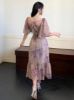 Picture of Women's Elegant Chiffon Midi Dress – Square Neckline, Ditsy Floral, Ruffle Hem