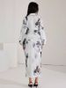Picture of Women's Elegant Wrap Maxi Dress – V-Neckline, Balloon Sleeves, Floral Pattern