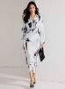 Picture of Women's Elegant Wrap Maxi Dress – V-Neckline, Balloon Sleeves, Floral Pattern