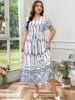 Picture of Women's Plus Size Dress – V-Neck, Floral, Tie Detail