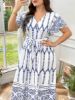 Picture of Women's Plus Size Dress – V-Neck, Floral, Tie Detail