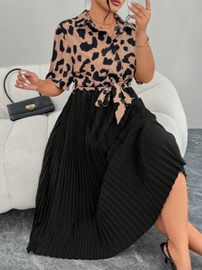 Picture of Modelyn Women's Plus Size Leopard Patchwork Dress