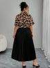 Picture of Women's Plus Size Leopard Dress – Short Sleeves, Tie Belt, Gathered Waist