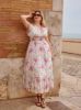 Picture of Women's Plus Size Dress – V-Neck, Floral Print, Lotus Sleeves
