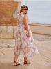 Picture of Women's Plus Size Dress – V-Neck, Floral Print, Lotus Sleeves