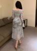 Picture of Women's Elegant Off-Shoulder Dress – Tinted Painting Pattern