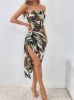 Picture of Women's straps Elegant Dress – Allover Print, Ruffles & Side Slit
