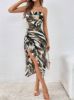Picture of Women's straps Elegant Dress – Allover Print, Ruffles & Side Slit