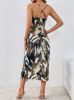 Picture of Women's straps Elegant Dress – Allover Print, Ruffles & Side Slit