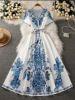 Picture of Women's V-Neck Dress – Allover Print, Belted, Short Sleeves