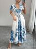 Picture of Women's V-Neck Dress – Allover Print, Belted, Short Sleeves