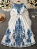 Picture of Women's V-Neck Dress – Allover Print, Belted, Short Sleeves