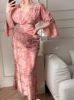 Picture of Women's Midi Floral Dress – V-Neck, Bell Sleeves, Tailored Waist