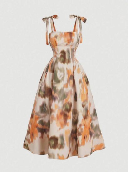 Picture of SHEIN MOD Women's Vintage Abstract Floral Flutter Sleeve Dress