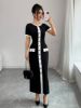 Picture of Women’s Tailored Knit Dress – Round Neck, Patchwork, Button Detail