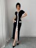 Picture of Women’s Tailored Knit Dress – Round Neck, Patchwork, Button Detail