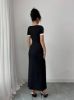 Picture of Women’s Tailored Knit Dress – Round Neck, Patchwork, Button Detail