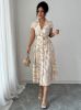 Picture of Women's Midi Dress –  Geometric prints, Tailored Waist, shirt style