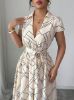 Picture of Women's Midi Dress –  Geometric prints, Tailored Waist, shirt style