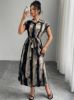 Picture of Women's Midi Dress – shirt style, Short Sleeves, Painterly Print