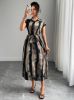 Picture of Women's Midi Dress – shirt style, Short Sleeves, Painterly Print