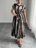 Picture of Women's Midi Dress – shirt style, Short Sleeves, Painterly Print