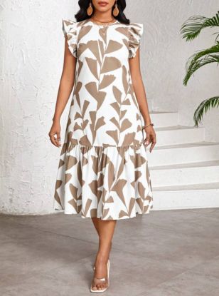 Picture of SHEIN Lady Women's Midi-Length Plant Print Fashion Dress for Summer