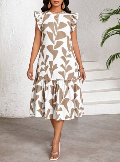 Picture of Women's  Midi Dress – Plant Print, sleeveless