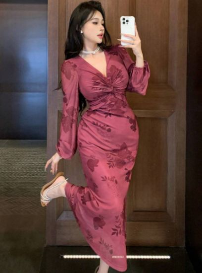 Picture of DAZY Summer Sheer Mesh Twist Floral Print Vacation Dress for Women