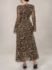 Picture of Women's Maxi Dress – Long Sleeve, Halter Neck, Leopard Print