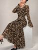 Picture of Women's Maxi Dress – Long Sleeve, Halter Neck, Leopard Print