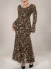 Picture of Women's Maxi Dress – Long Sleeve, Halter Neck, Leopard Print