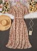 Picture of Women's Midi Dress – Ditsy Floral, V-Neck, Belted Style