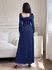 Picture of Women's Maxi Dress – Square Collar, Long Sleeves, Solid Color