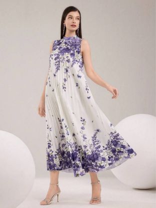 Picture of Women's Midi Dress – Sleeveless, Pleated, Floral Print