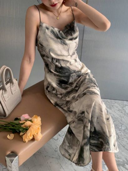 Picture of DAZY Allover Print Dress with Draped Collar