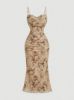 Picture of Women's Mesh Slip Dress – Floral Print, Ruffle Trim, spaghetti strap