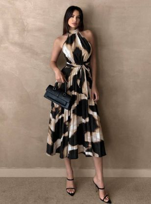 Picture of SHEIN Essnce Leopard Print Casual & Office Dress with A-Line and Kick Pleat