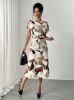 Picture of Women's Midi Dress – Round Neck, Short Sleeves, patterned