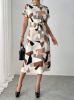 Picture of Women's Midi Dress – Round Neck, Short Sleeves, patterned